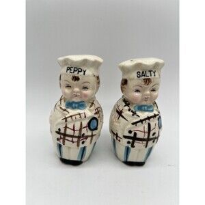 Rare Vintage Salty Peppy French Chef Salt and Pepper Shakers Japan with Corks